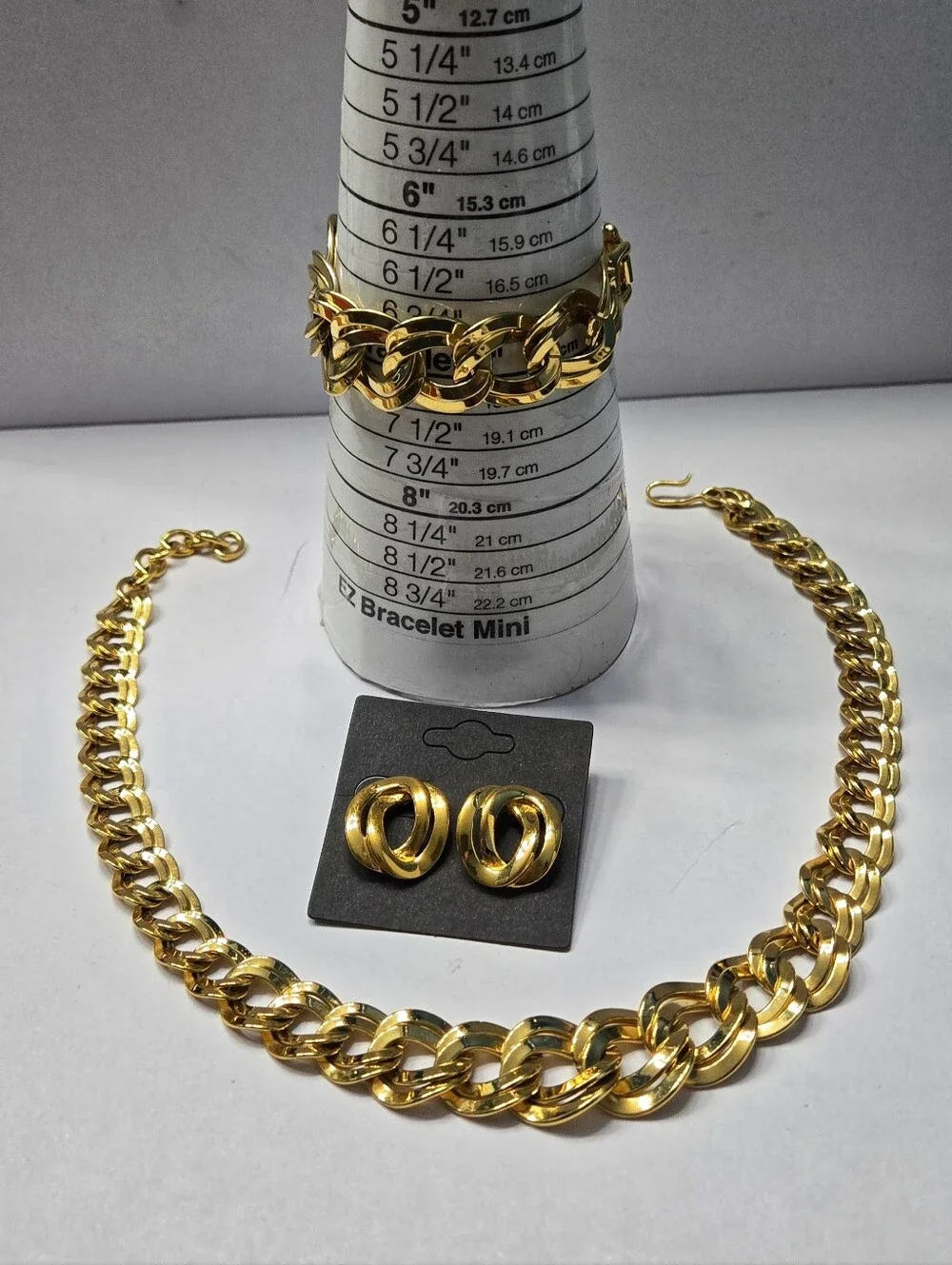 Monet Chunk Chain Gold Tone Heavy Chains Link Necklace Bracelet Earrings Set
